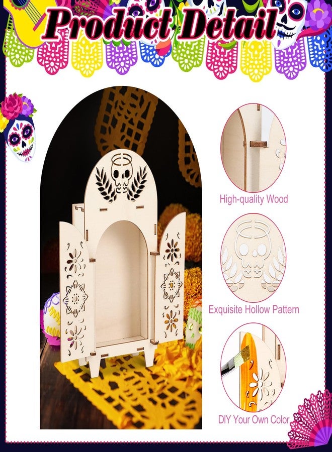 EVERDIJ 4Pcs Dia De Los Muertos Ofrenda Shadow Box Wooden Dia De Los Muertos Decoration Day of The Dead Shadow Box Skull Day of The Dead Decor Día De Los Muertos Memorial Frame, for Altar Ofrenda Supplies - Image 3